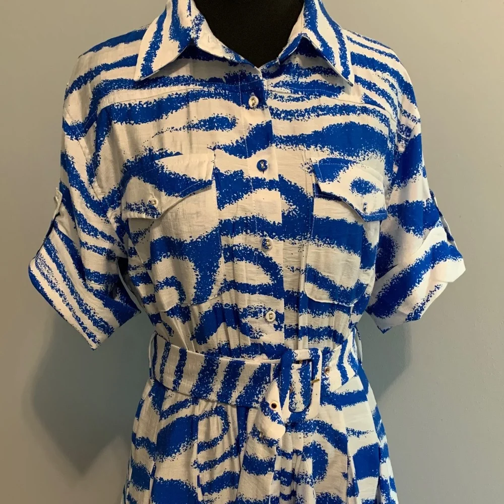 NWT Blue & White Zebra Striped Shirt Minidress - Picture 1 of 6